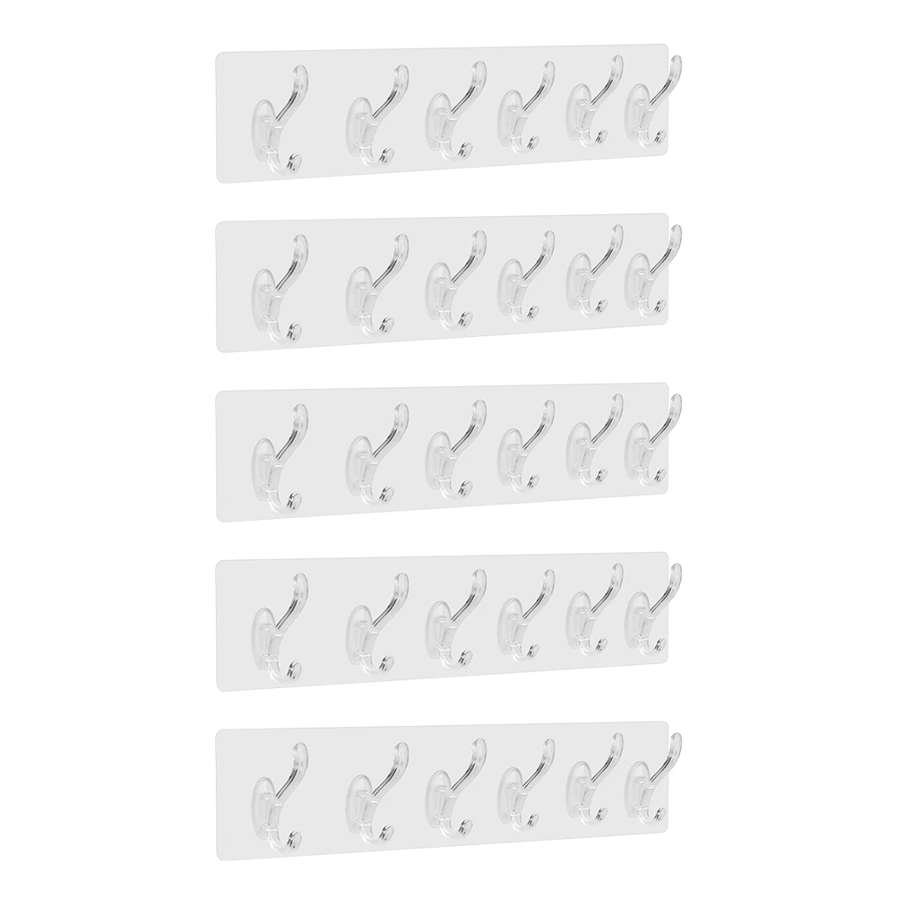

5pcs Coat Bedroom Home Seamless Self Adhesive Transparent Waterproof Wall Hook Bathroom Nai Free Kitchen Towel Anti Rust Hats