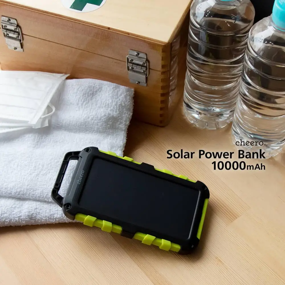 

Authentic Japanese Cheero solar 10000mAh moblie power bank Waterproof LED mobile power supply for our door sport Mountaineering