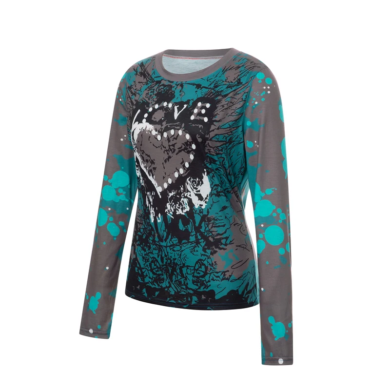 

Women's Crop Tops, Round Neck Long Sleeve Vintage Pattern Abstract Printed Slim Short Shirts