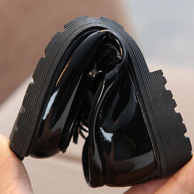 

CuteSpring Autumn Boys Girls Shoes Children PU leather shoes fringe kid oxford brand tassel bow flats shoes Size 21-37