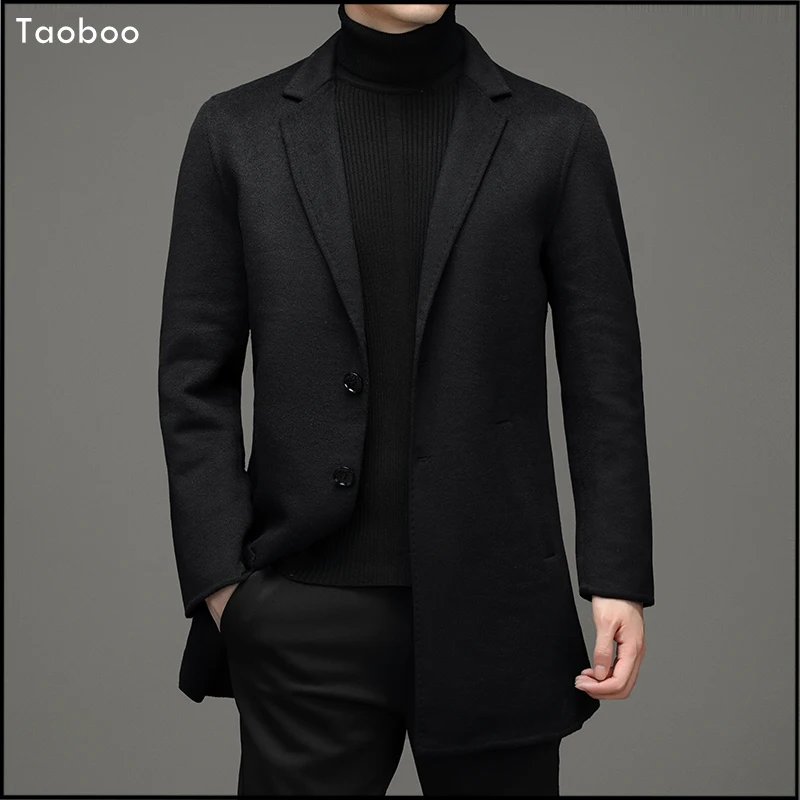 Taoboo Новое повседневное шерстяное пальто с узким воротником мужское длинное
