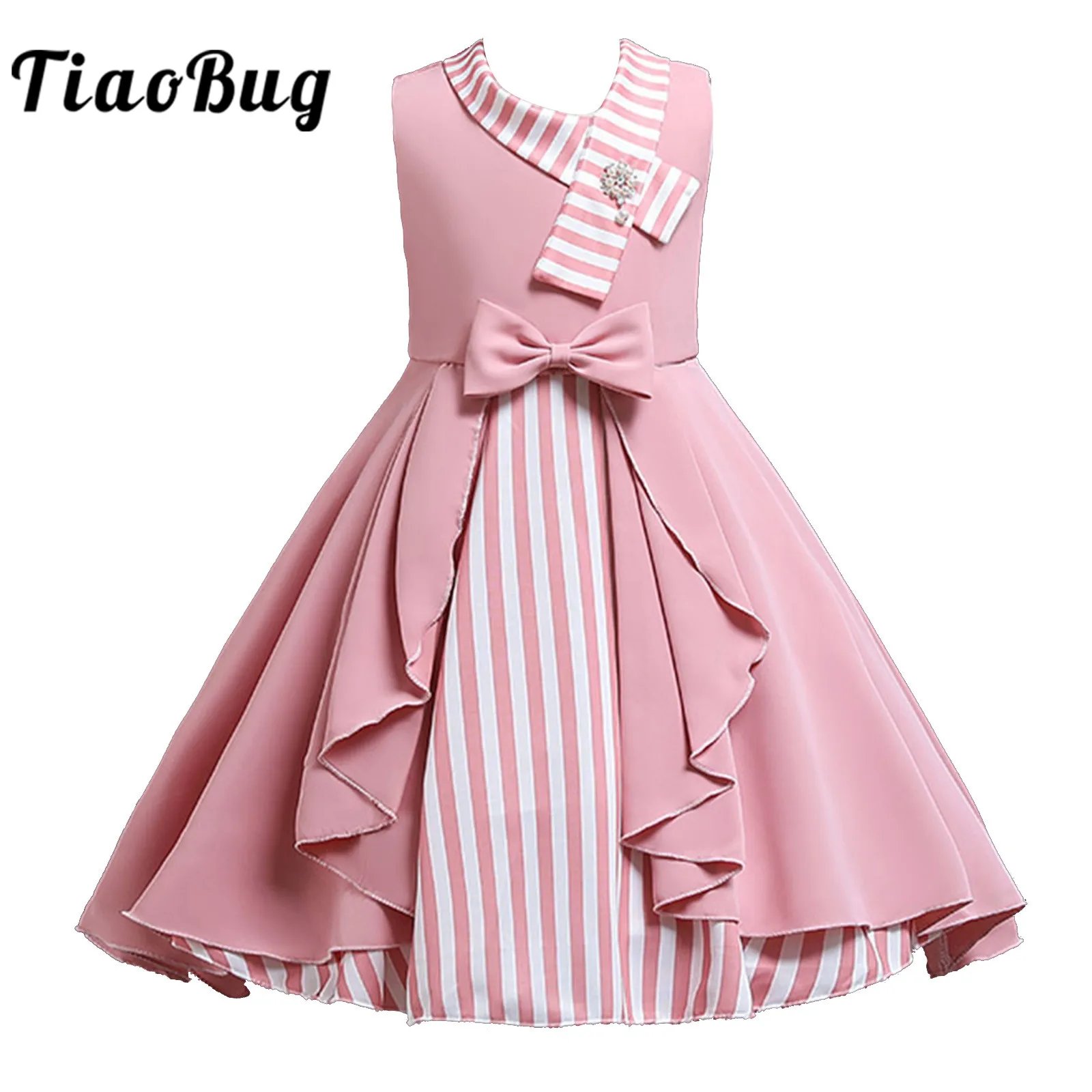 

2021 Flower Girls Dress Elegant Princess Dresses Kids Child Striped Wedding Party Dress Children's Summer Girls Birthday Dress