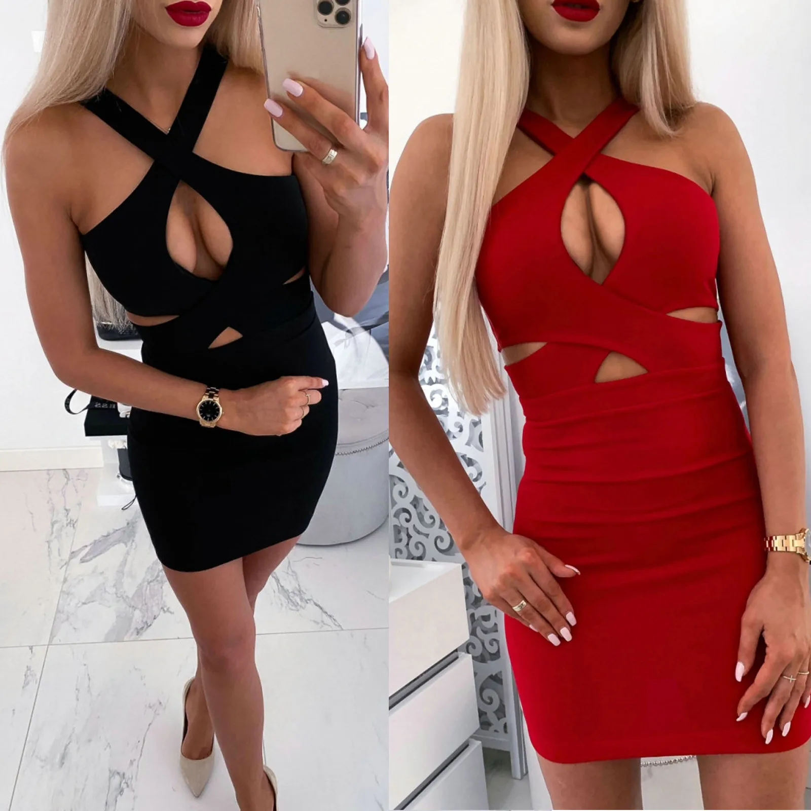 Женские соблазнительные платья облегающее однотонное платье мини с