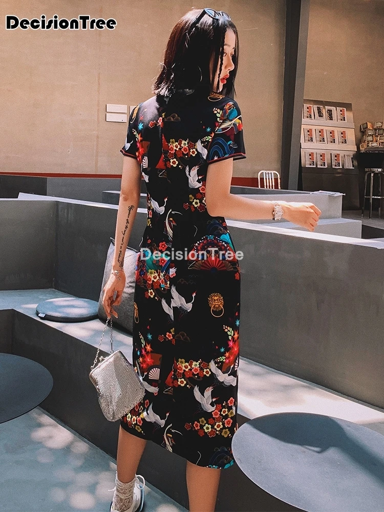 

2021 chinese dress chinese traditional women qipao oriental dress elegant cheongsam lady floral print vintage dress cheongsam