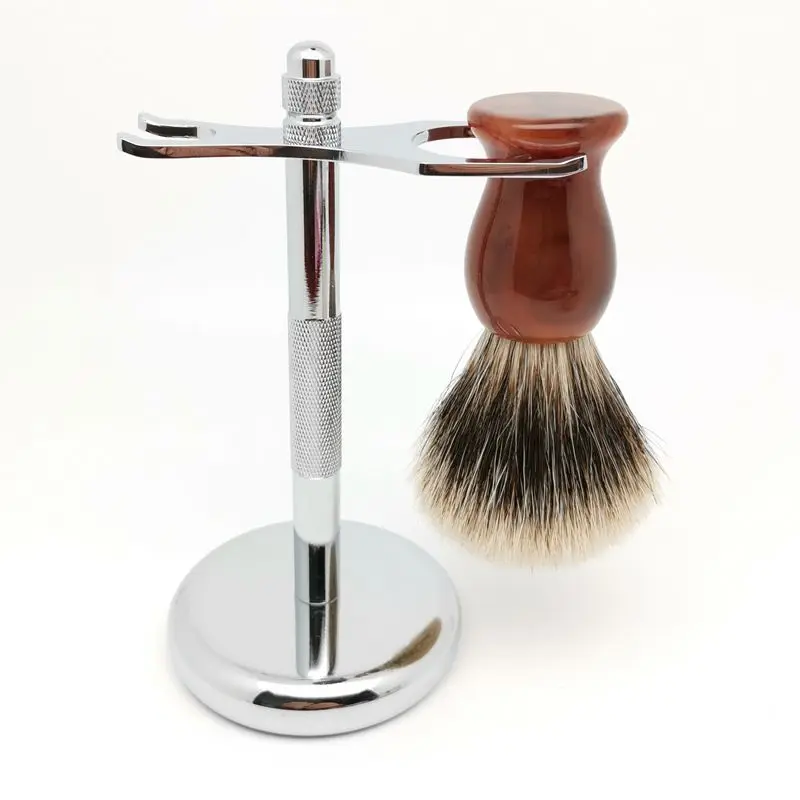 TEYO Two Band Silvertip Finest Badger Hair Shaving Brush and Shaving Stand Set Perfect for Wet Shave Soap Double Edge Razor