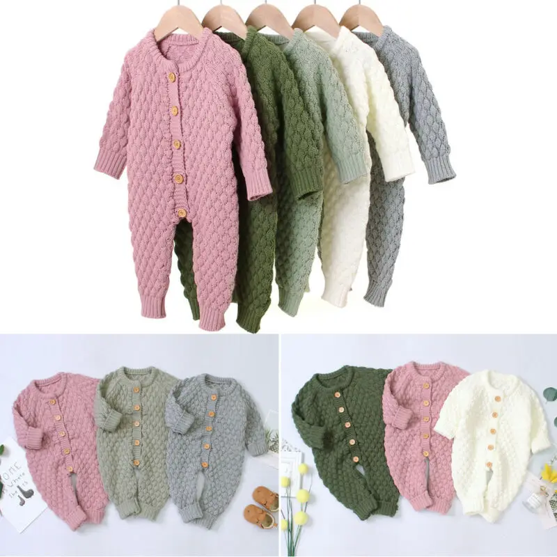 Детский шерстяной трикотажный комбинезон с длинным рукавом однотонный|Ромперы| |