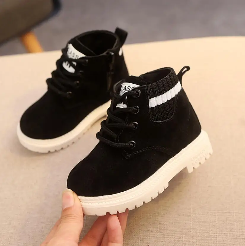 Zapatos informales para ni&ntilde;os, botas Martin de cuero suave antideslizantes a la moda, calzado deportivo para correr, 21-30, Oto&ntilde;o e Invierno-4