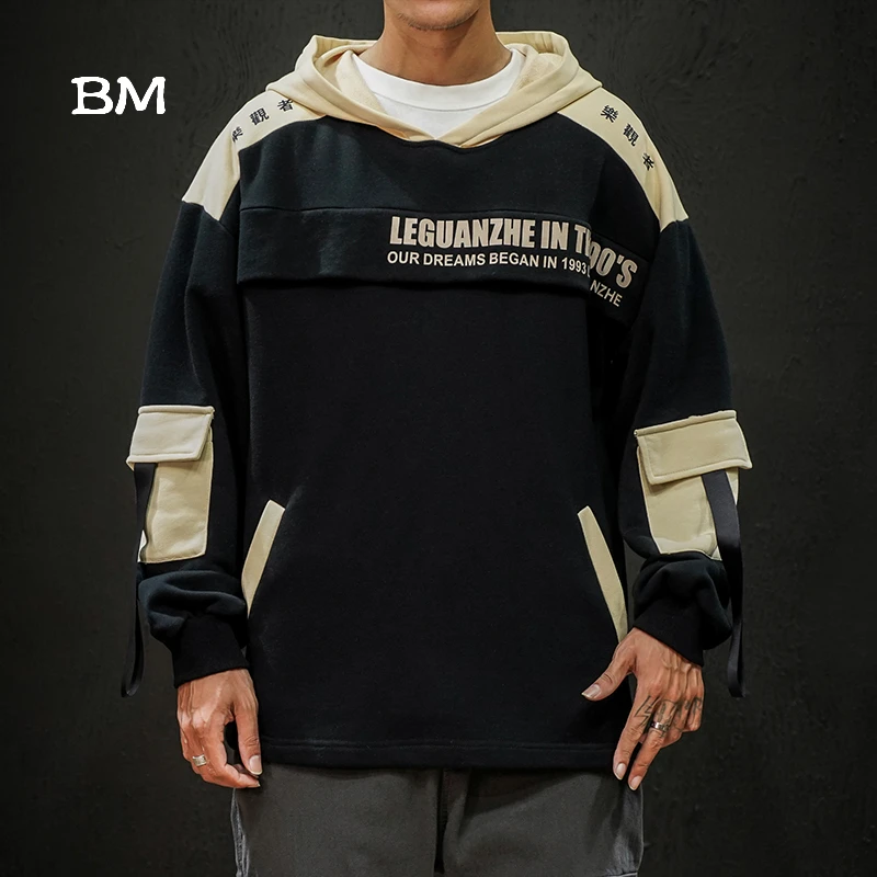 Толстовки в стиле хип хоп Мужская модная одежда Корейском с карманами techwear