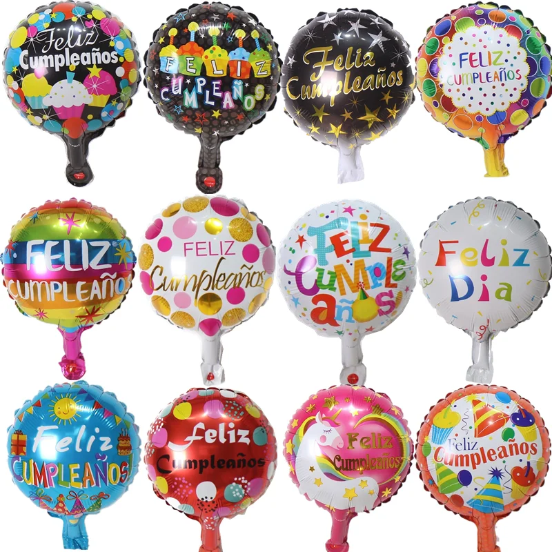 

5pcs 10 inch Birthday Theme Foil Balloons Helium Balloon Spanish Words Happy Birthday Party Decoration Kids Baby Shower Globos