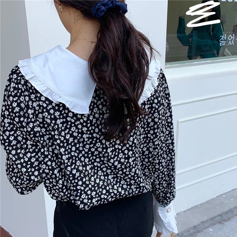 Женская винтажная рубашка с расклешенным рукавом однобортная Элегантная блузка