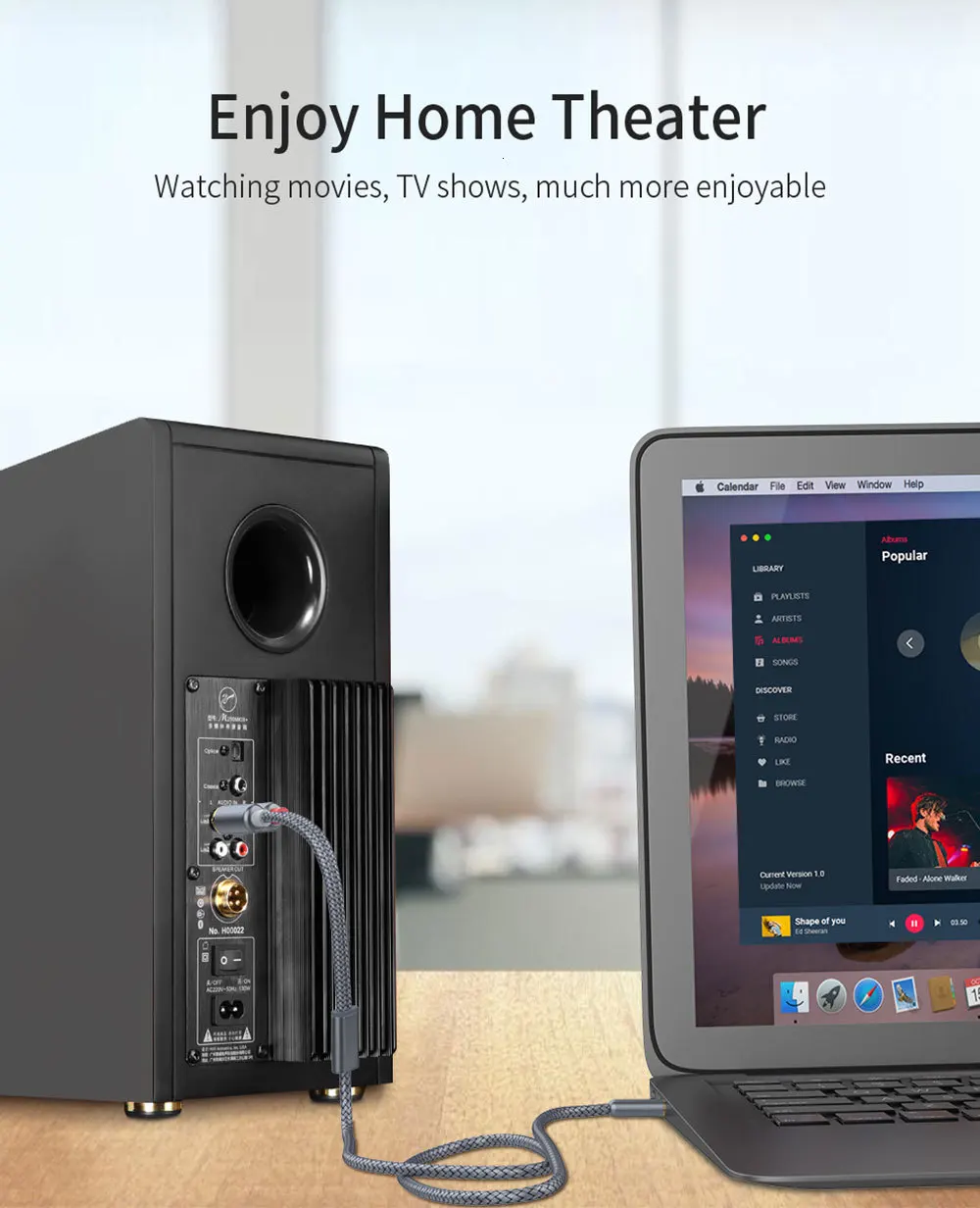 Кабель Essager RCA 3 5 мм Jack/2 Aux Переходник на 2 разветвитель аудиокабель для