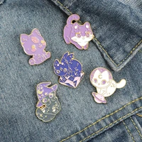 moon starry sky cat enamel pin purple wizard hat witch space cat kitten brooches for women lapel pin magic badge jewelry gift