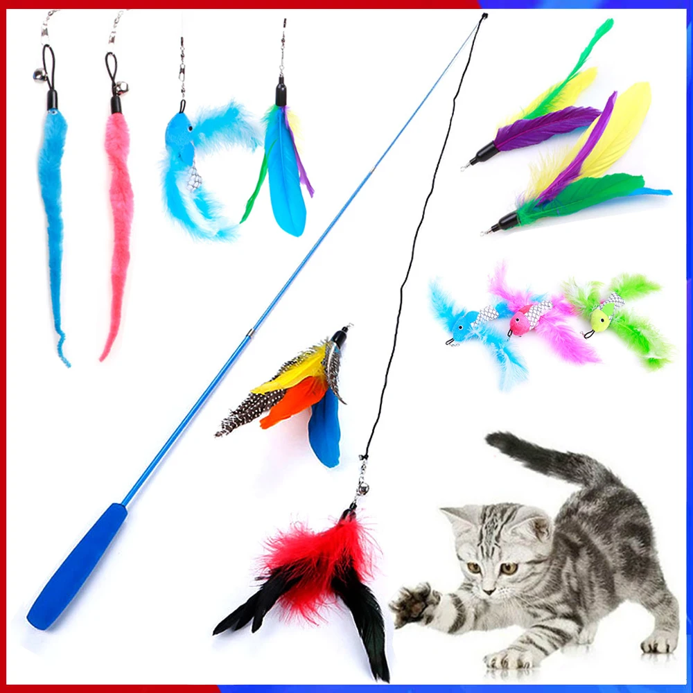 1 шт. кошка перо игрушки Дразнилка для кошки Выдвижной Поводок занятий спортом