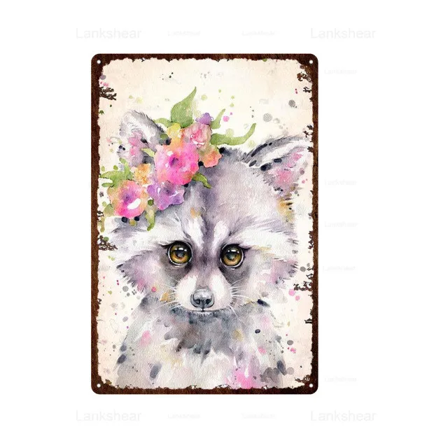 Многоцветные животные металлический жестяной знак собака олень Лев панда темный