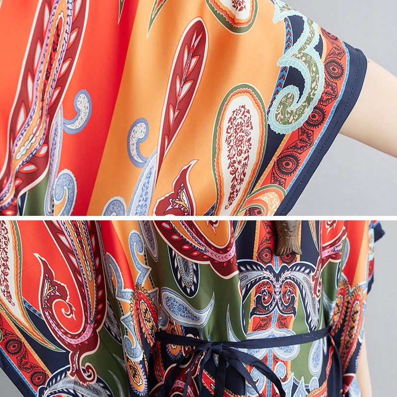 

Plus Size Dress Summer Beach Women Pattern Bat Vestidos Sundress Long Dress Oversize 2021 New Loose Print Clothing Dress 5XL