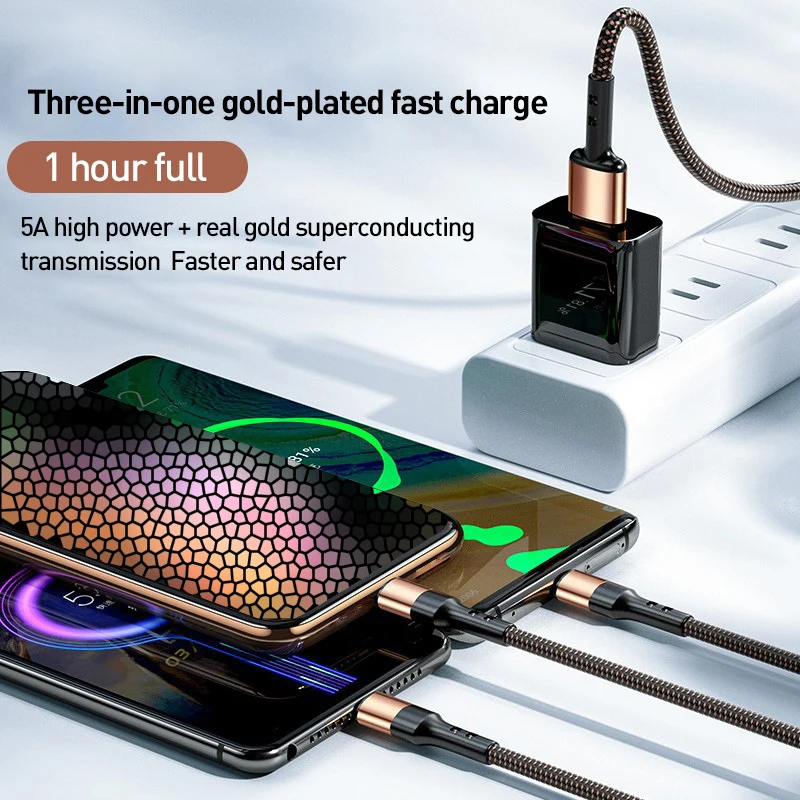 USB-кабель 3 в 1 для Samsung S20 Xiaomi Mi 9 2 кабель Micro USB Type-C быстрой зарядки Huawei Mate 30/40 25/2 м |