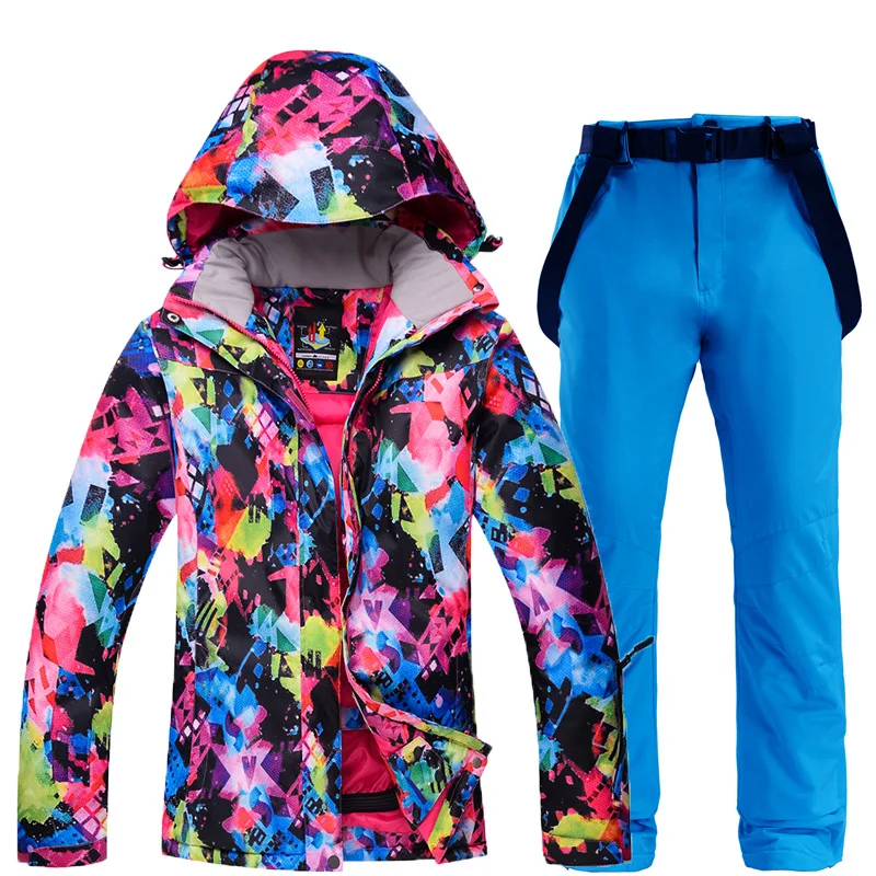 Jackets Pants BU Женские лыжные костюмы, зимние уличные водонепроницаемые ветрозащитные Комбинезоны для снежных видов спорта, Куртки для сноубординга, лыжные брюки, комплекты - Цвет: Jackets Pants BU