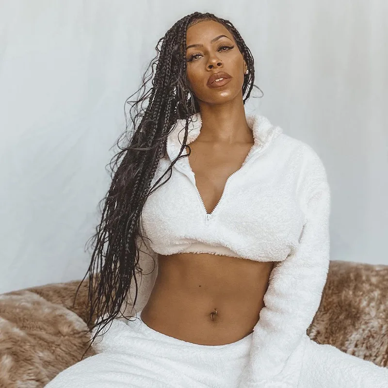 

Укороченный Топ с длинным рукавом, спортивный костюм, одежда для отдыха, женский белый костюм, бархатный женский комплект из двух предметов,...