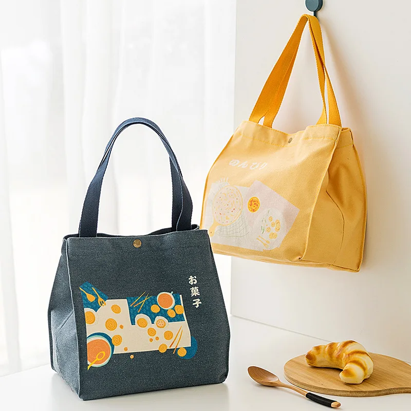 

Cute Canvas Lunch Bag Insulated Portable Large Capacity Thickened LunchBox Bag for Women Bento Picnic Fruit Handbag Accessory