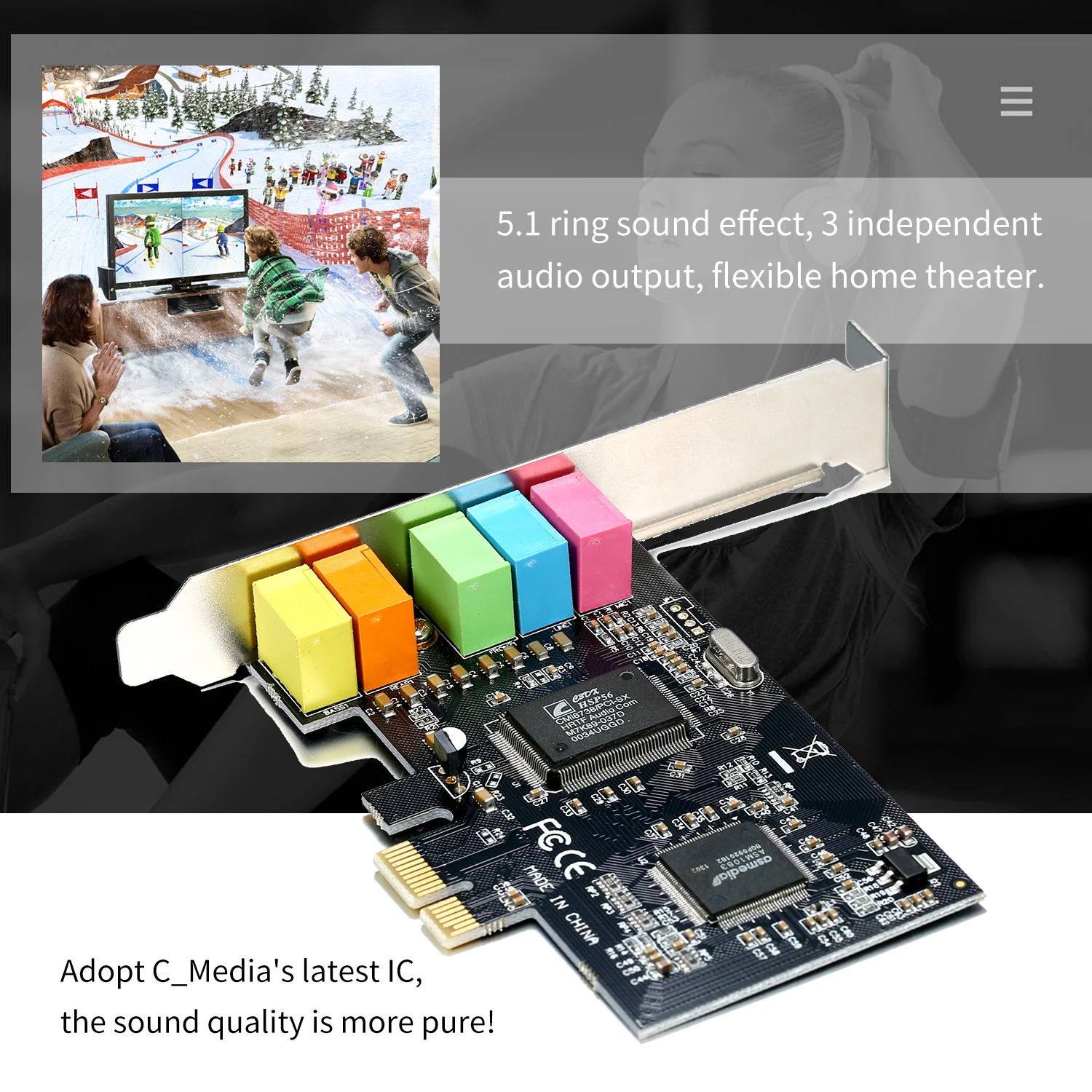 Новая PCI Express x1 E 5 1 каналов CMI8738 чипсет аудио цифровая звуковая карта с