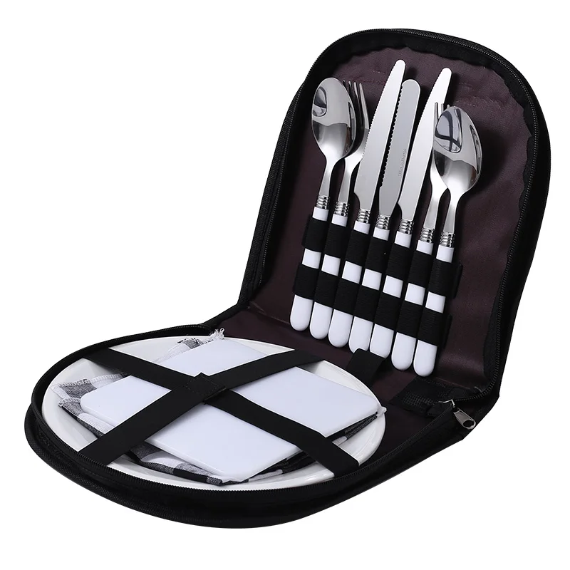 

Outdoor Picnic Camping Tableware Fork Spoon Knife Bottle Opener Stainless Steel Foldable Pocket Cutlery Set Hiking Kitchen Tools