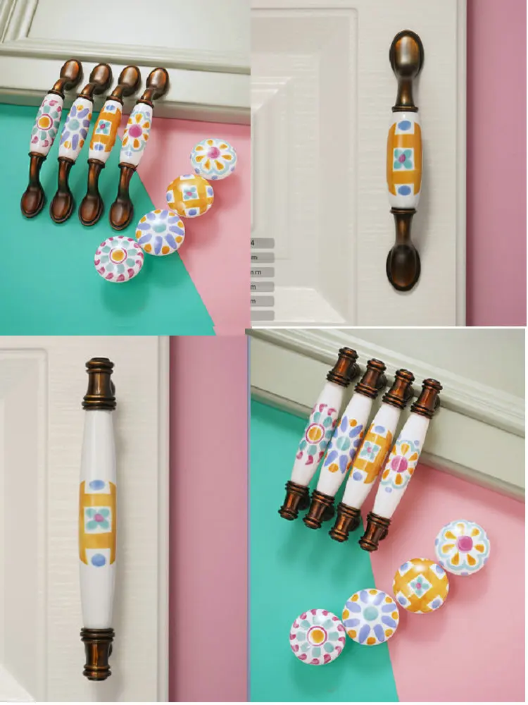 

HQ ZC01 Zinc Alloy Ceramic Advanced Cupboard Closet Cabinet Handle Knob Furniture Handle Knob Drawer Locker Pull Free Screws