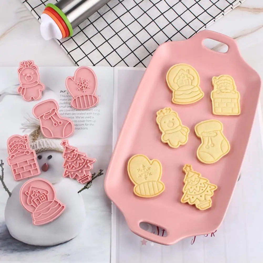 

6Pcs 3D Christmas Plastic Biscuit Mold Cookie Pastry Fondant Stamper Cutter