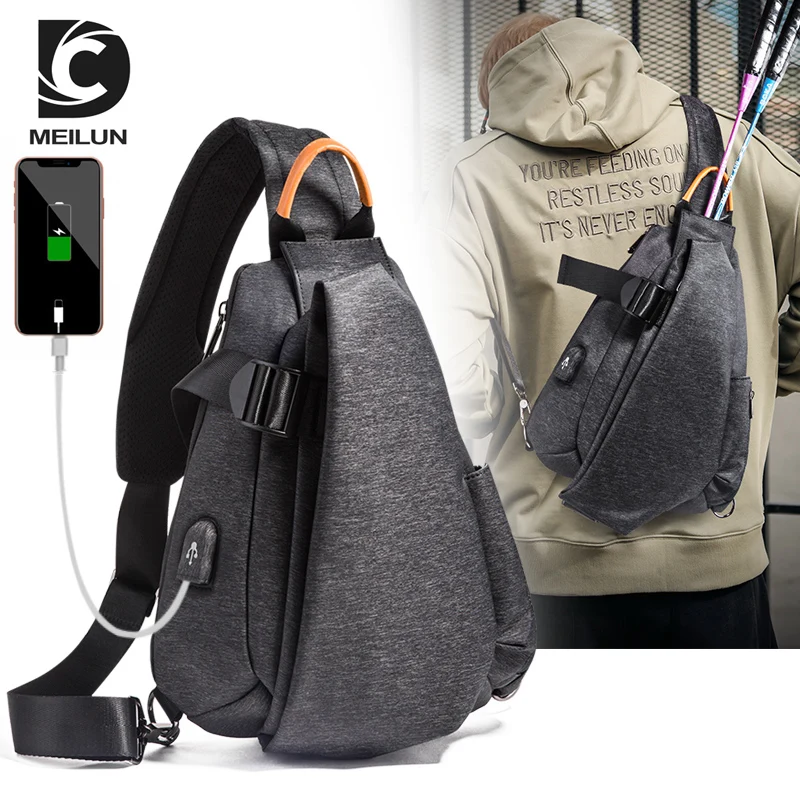 

DC.Meilun Men Chest Bag Large Space Oxford Material Waterproof Multi-function Single Shoulder USB Charge Chest Bag