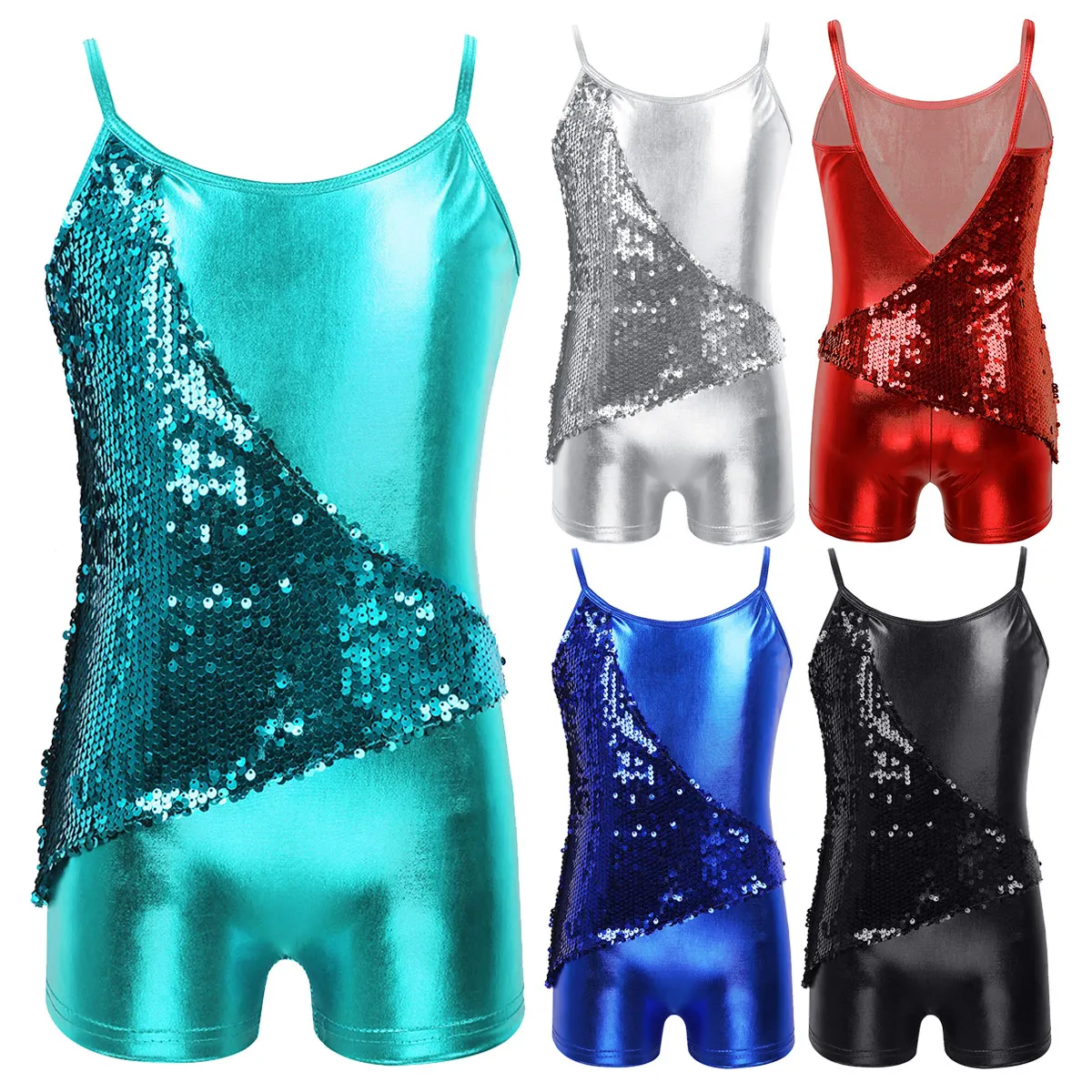 Детский гимнастический балетный трико для девочек костюм блестящий Блестящий