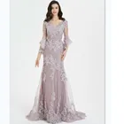 Вечерние платья, Новое Кружевное официальное платье с длинным рукавом, платье-Русалка с красным ковром, вечернее платье до пола