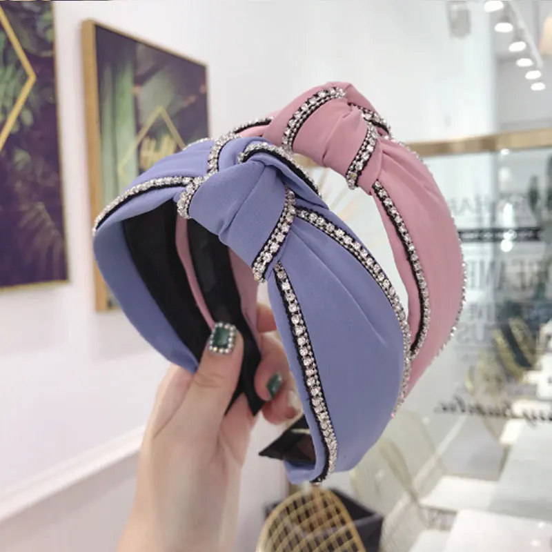 

Средний узлом головной обруч блестящие стразы лента для волос для женщин с широкими полями и сердечком и повязка на голову, твердые Цвет мод...