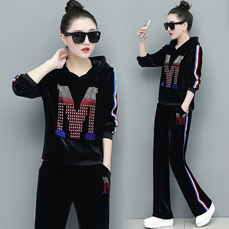 Велюровый спортивный костюм комплект из двух предметов Vetement Femme 2019 Chandal Mujer 2 пьезы
