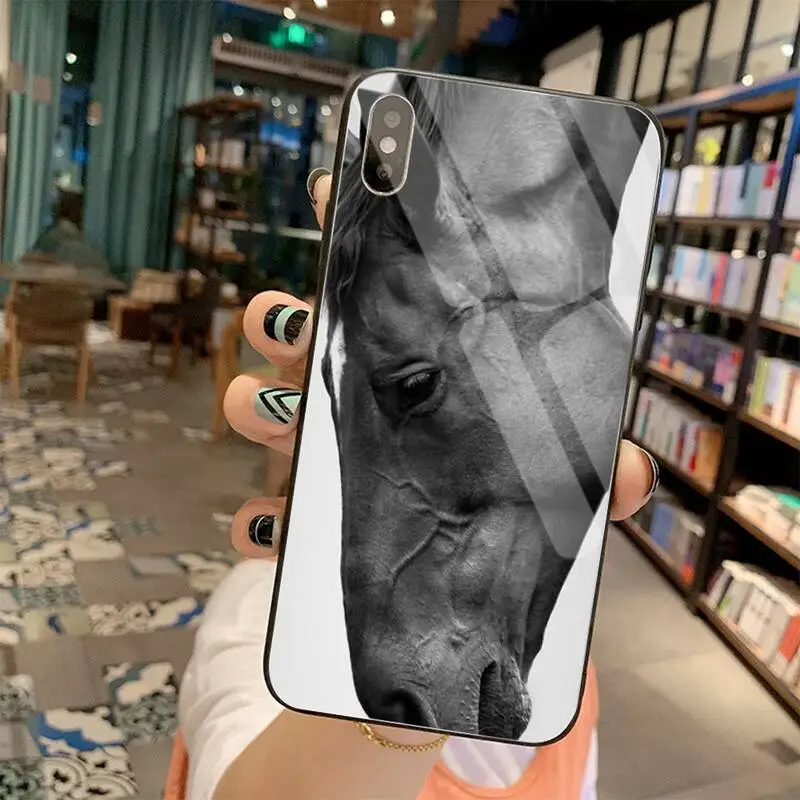 yjzfdyrm horse face silicone black phone case tempered glass for iphone 11 pro xr xs max 8 x 7 6s 6 plus se 2020 case free global shipping