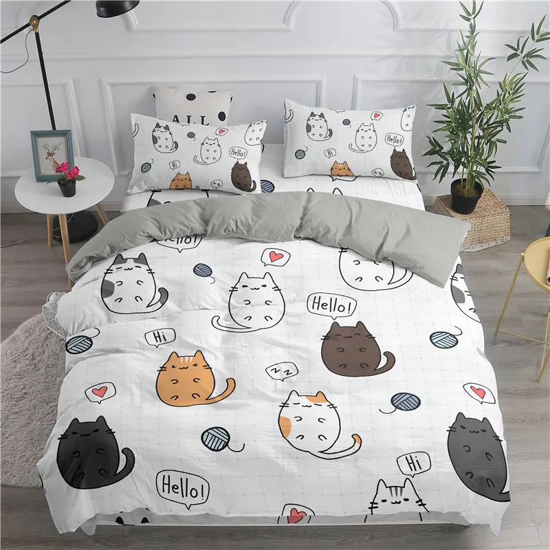 

Cute Cats Cartoon 3D Printed Kawaii Animal Bedding Set Duvet Cover Sets Twin Queen King Double Size Pillowcase Bedclothes Kids