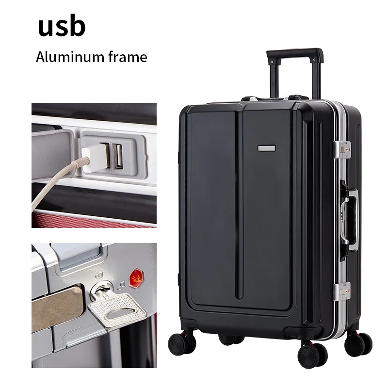 Многофункциональный usb зарядка Скалка багажа Spinner пароль Алюминиевая тележка рамка чемодан колеса
