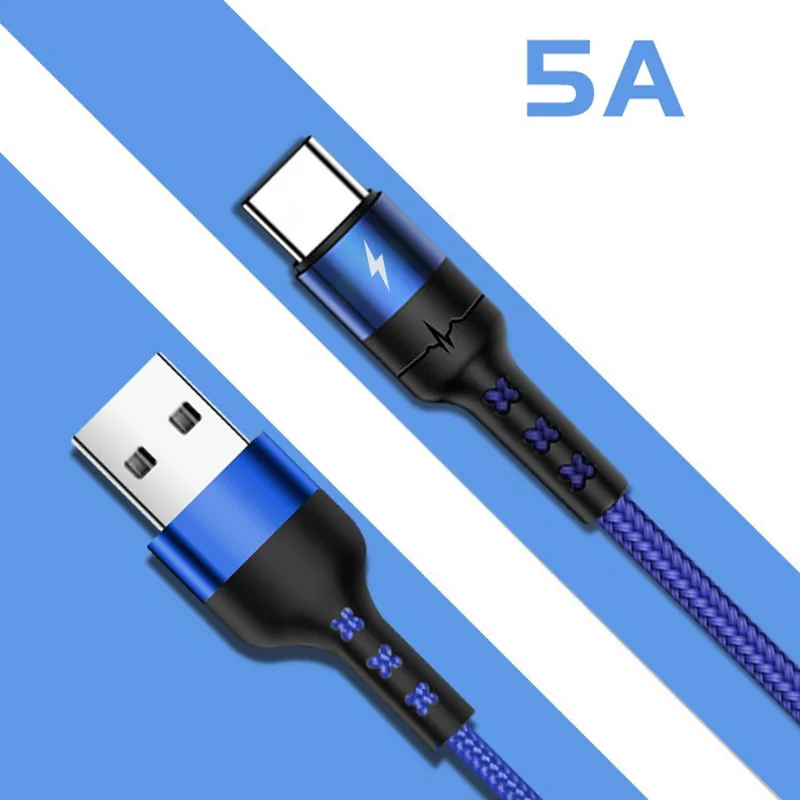 Тип C USB C 5A кабель для huawei samsung Xiaomi быстрое зарядное устройство QC 3,0 Supercharge супер быстрая зарядка Зарядное устройство шнур 1/2 м/3 м/метр - Цвет: blue