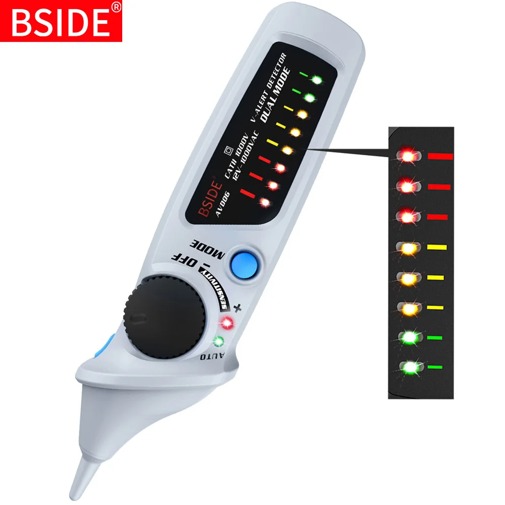 AVD06 Voltage Tester BSIDE Бесконтактный детектор напряжения AVD06 03 Чувствительность Регулируемая тестовая ручка NCV датчик светодиодный светильник индикатор напряжения 12-1000 В - Цвет: AVD06 Voltage Tester