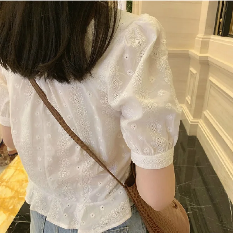 

Shirts Women Ruffles Retro Square Collar Ins Shirt Womens All-match Vintage Designer Chic Fashion Streetwear Sweet Ulzzang Daily