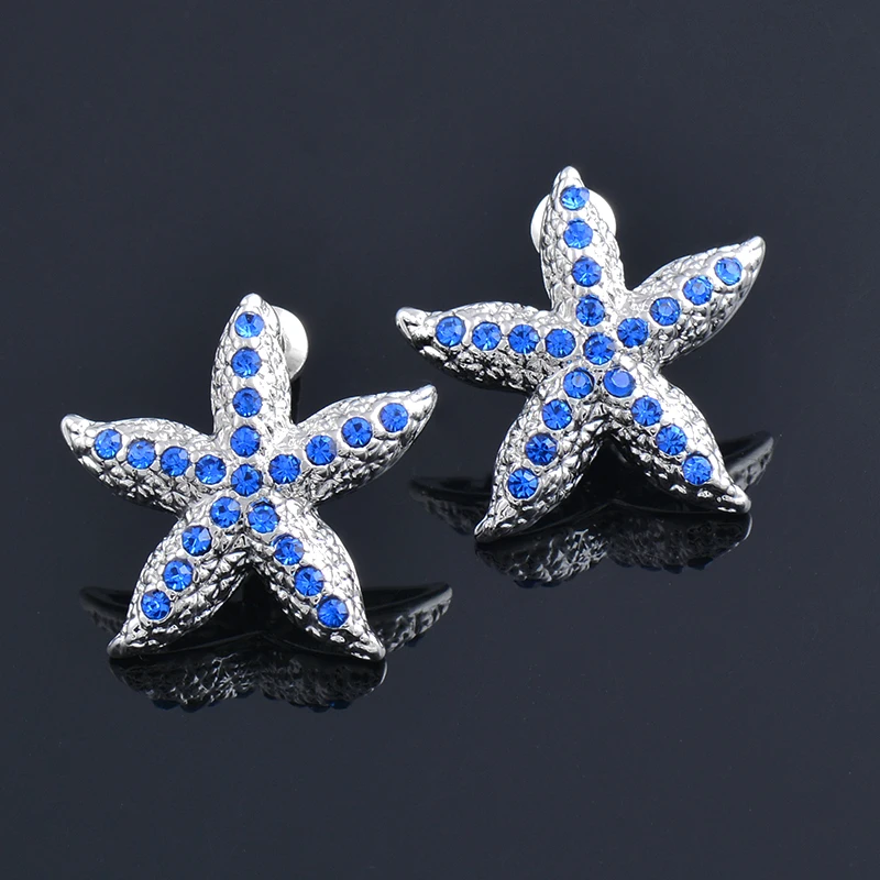 

KIOOZOL 2021 New Fashion Micro Inlaid Crystal Starfish Exquisite Earrings Blue Silver Color Earrings For Women Hot Gifts 075 XS5