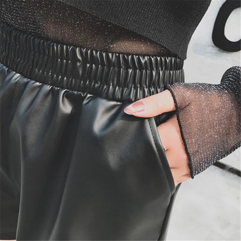 Зимние кожаные шорты для женщин с высокой талией корейского размера плюс широкие