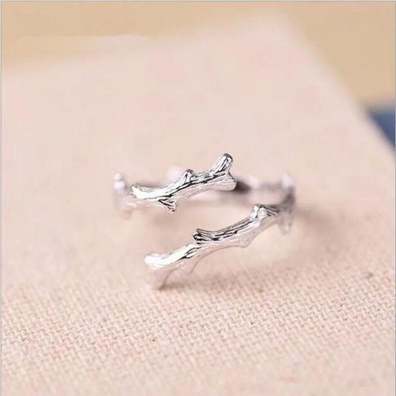 

Creative Branch Plain Silver Open Rings for Women Silver Color Jewelry Mori Girls Individual Female Accessories SE390