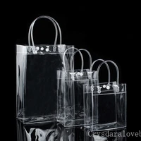 10pcs pvc plastic gift bags with handles plastic wine packaging bags clear handbag party favors bag fashion pp bags with button