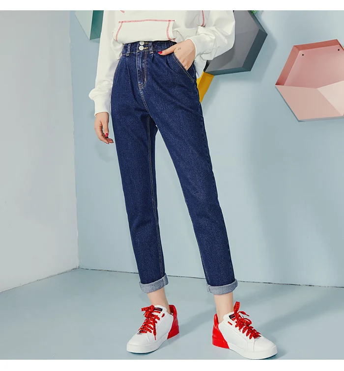 LEIJIJEANS, Новое поступление, двубортные свободные темно-синие брюки от Harlan, крутые джинсы для девочек, большие размеры, женские длинные джинсы 9094