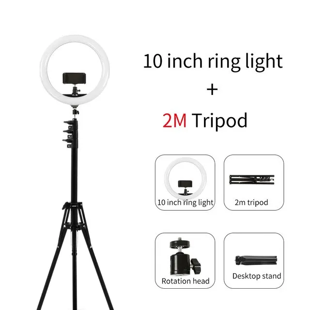 

10 Inch Ring Light with Various size Tripod Selfie Ring Lamp with Phone Holder USB Plug Photography Lighting for Youtube Make up
