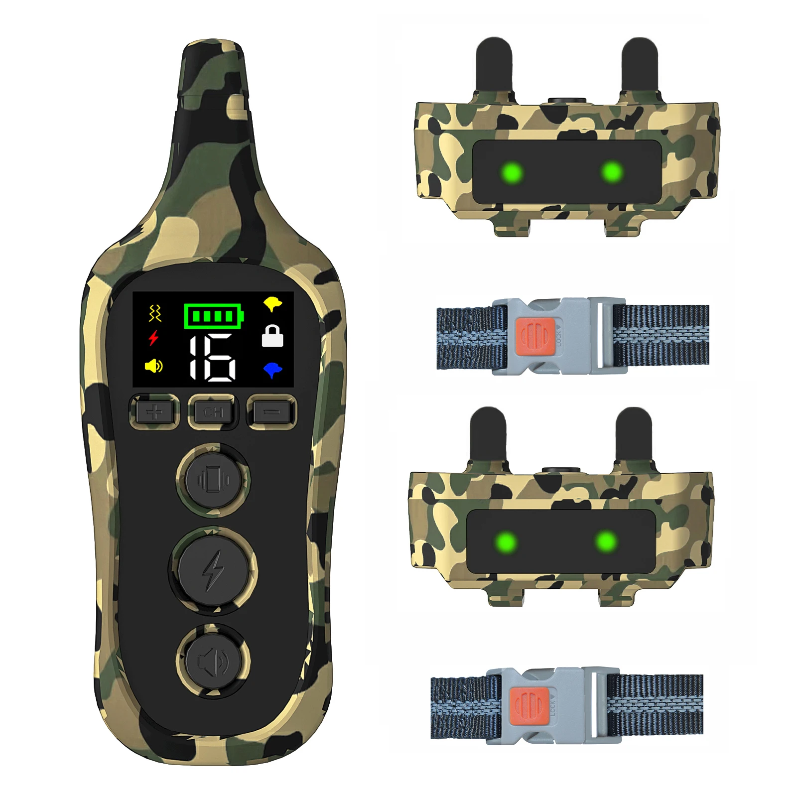 Электрический ошейник для дрессировки собак, водонепроницаемый, на пульте управления на расстоянии 800 метров, с возможностью зарядки, обеспечивающий воздействие шоком, вибрацией и звуком.