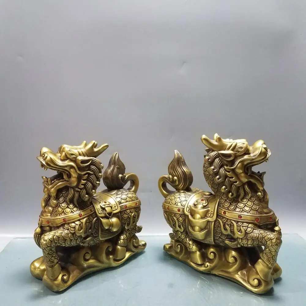 

wedding decoration Lucky China Seikos red bronze Ruyi Kirin Statue Carving Ruyi unicorn foot on Xiangyun Town House