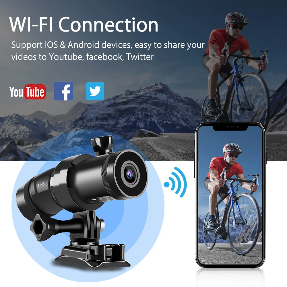 BOBLOV водонепроницаемый DB-1 камера на мотоциклетный шлем велосипед HD DVR Dash Cam 1080P SONY