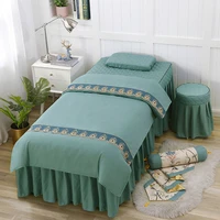 new 4pcs beauty salon bedding set bed linens sheets massage spa ruffle bedskirt stoolcover pillowcase quilt cover sets