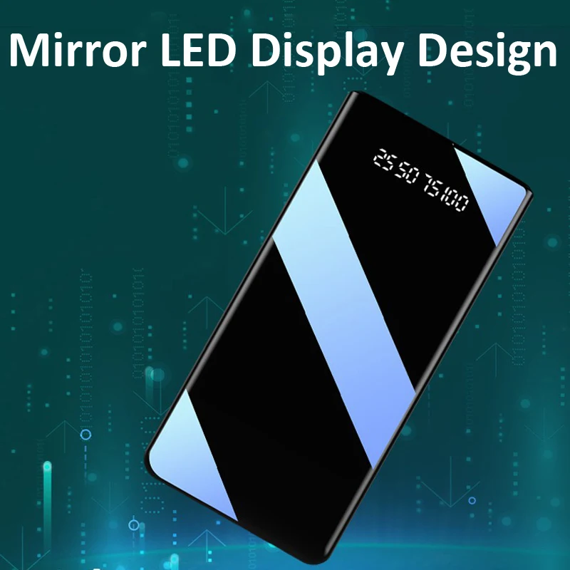 

50000mAh Power Bank Mirror LED Display Built in 4 Cable 2.1A Fast Charging External Battery Charger Poverbank For iPhone Xiaomi