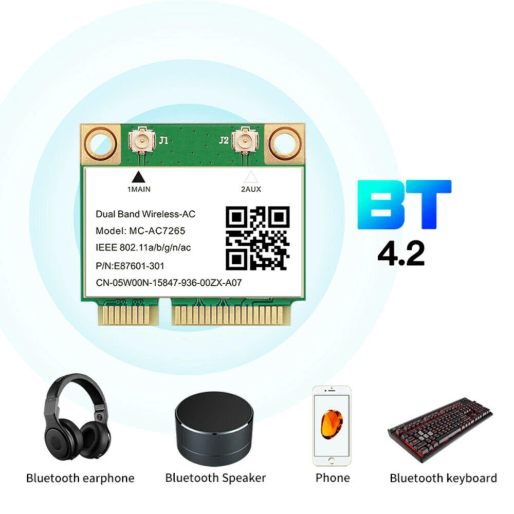 Wi Fi сетевая карта PCI E 7265AC 1200 Мбит/с 802.11ac BT4.2|Компьютерные кабели и разъемы| |
